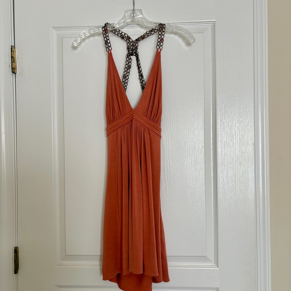 Sky Pink Cocktail Dress with Chain Straps